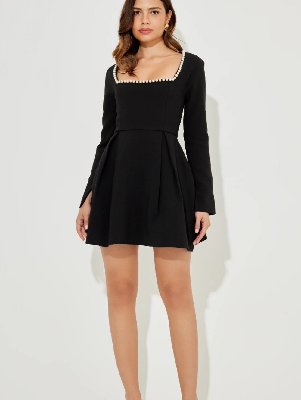 NWT Odd Muse Black Mini Dress with Pearl-Trim Square Neckline Medium - Picture 3 of 13